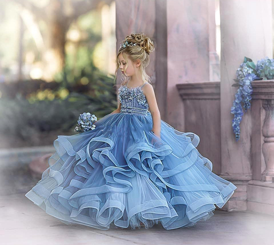 Royal Blue Lace Tulle Flower Girl Dresses, Lovely Cheap Flower Girl Dresses, FG085