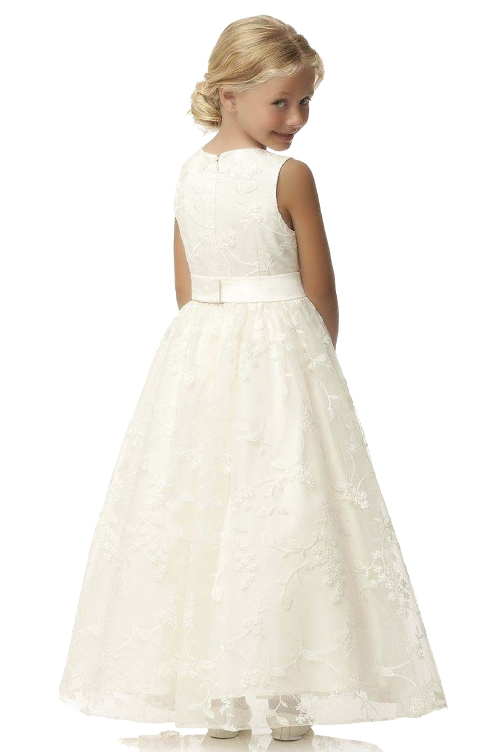 Beautiful A-Line Flower Girl Dress with Bow Buttons and Sleeveless Jewel Neck