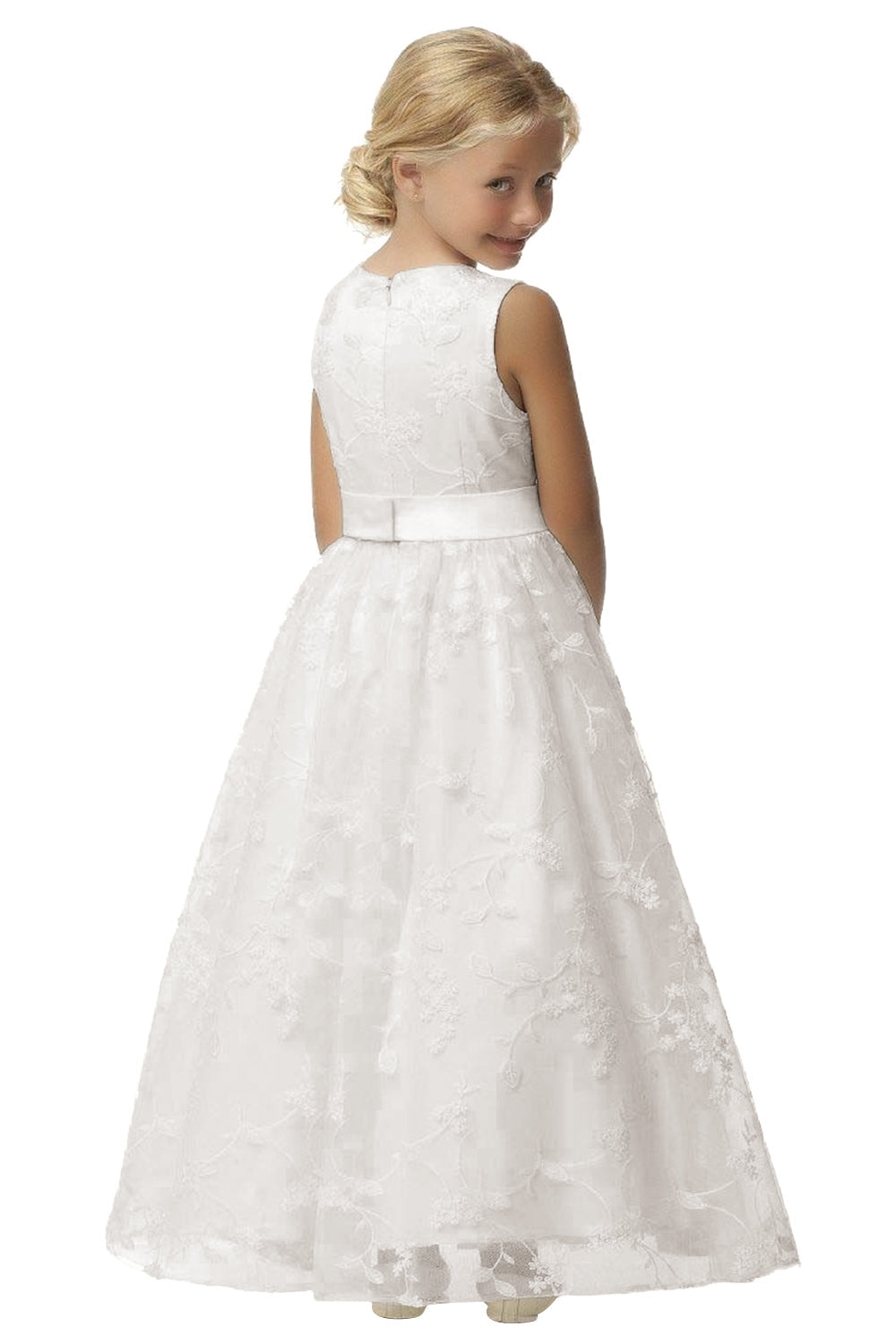 Topmaker Backless Flower Girl Dress - Lace Bodice With Tiered Tulle Skirt (Mint, 9-10 Years) - View #3
