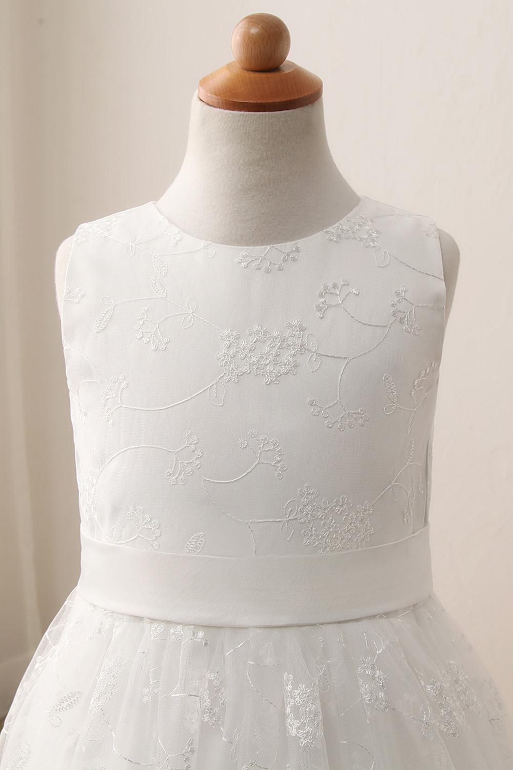 A-Line Satin Sleeveless Jewel Flower Girl Dress with Buttons main image 1