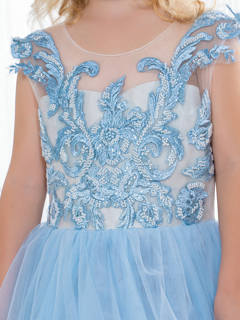 Cute Long A-line Tulle Boho Blue Flower Girl Dresses with bow Cute Long A-line Tulle Boho Blue Flower Girl Dresses with bow