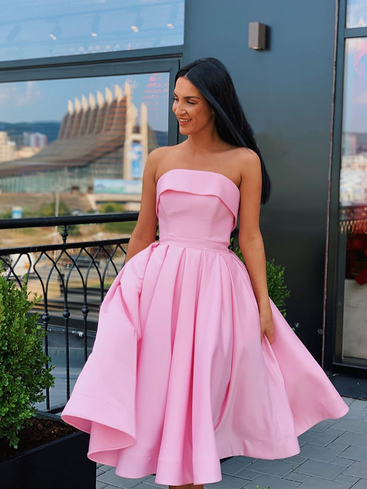 Cute Short A-line Strapless Satin Prom Homecoming Dresses BIZTUNNEL Cute Short A-line Strapless Satin Prom Homecoming Dresses BIZTUNNEL