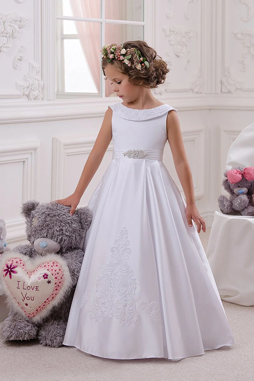 Biztunnel Cute Sleeveless A-line Flower Girl Dresses with Sash-Front