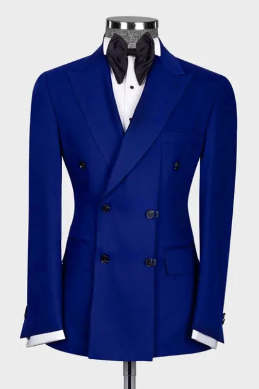 Adrian Dark Blue Peaked Lapel Double Breasted Slim Fit Prom Suits
