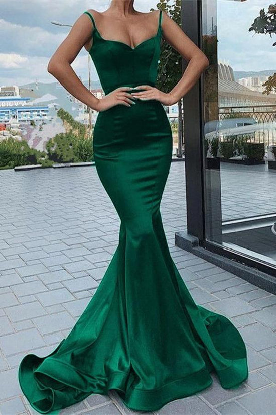 Dark Green Long Satin Sweetheart Mermaid Prom Dress-BIZTUNNEL
