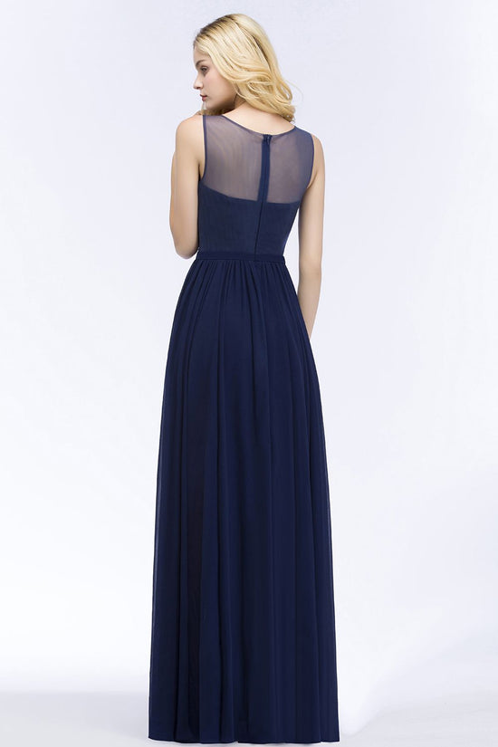 Carregar imagem no visualizador da galeria, Dark Navy Long A-line Chiffon Appliques Lace Bridesmaid Dresses-BIZTUNNEL
