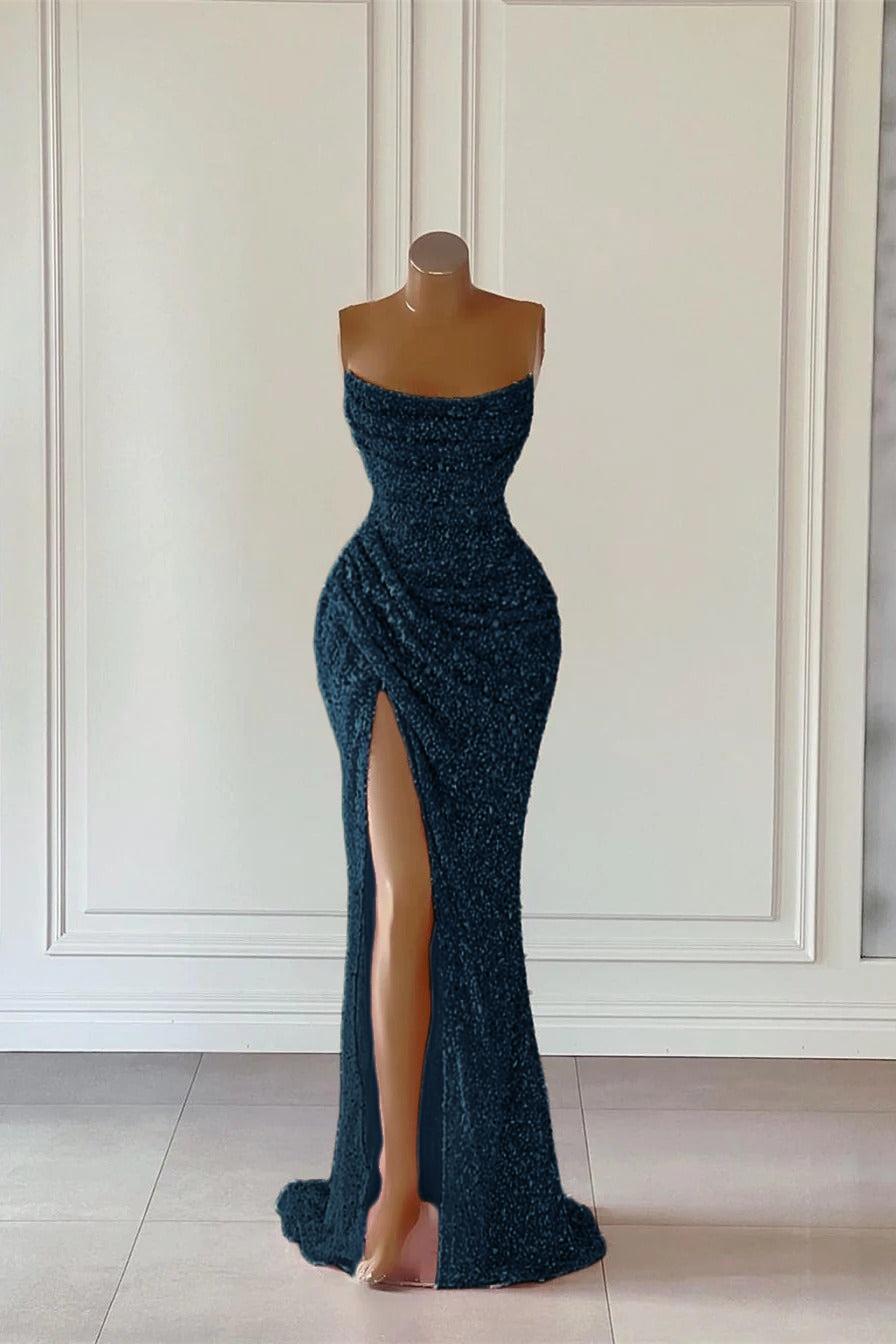Gorgeous Long Mermaid Sequined Sleeveless Prom Dress With Slit BIZTUNNEL Gorgeous Long Mermaid Sequined Sleeveless Prom Dress With Slit BIZTUNNEL