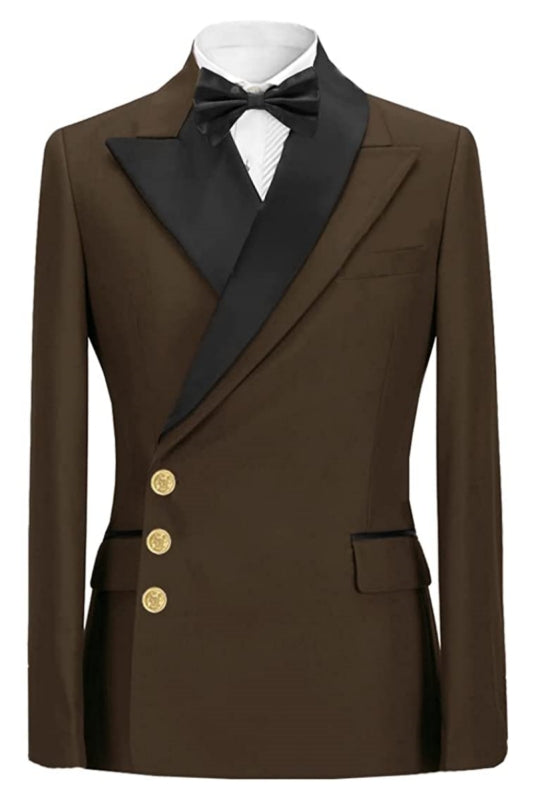 Alvis Deep Brown Peaked Lapel Close Fitting Men Suits For Prom