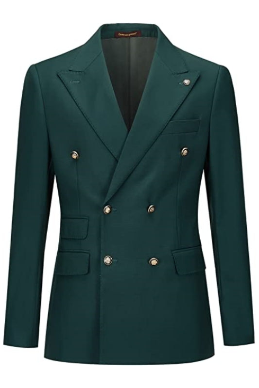 Baker Deep Green Double Breasted Slim Fit Men Suits For Prom
