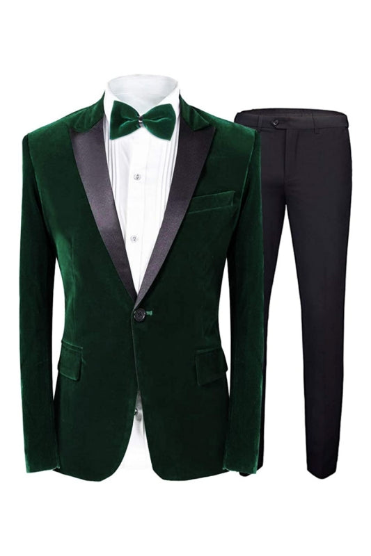 Boyce Bespoke Deep Green Peaked Lapel Slim Fit Velvet Prom Suits For Men