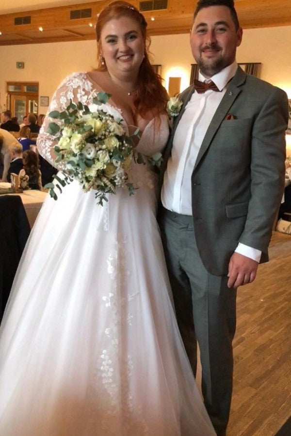 
                  
                    Biztunnel Deep V-neck Long Sleeves Plus Size Ball Gown Wedding Dresses
                  
                