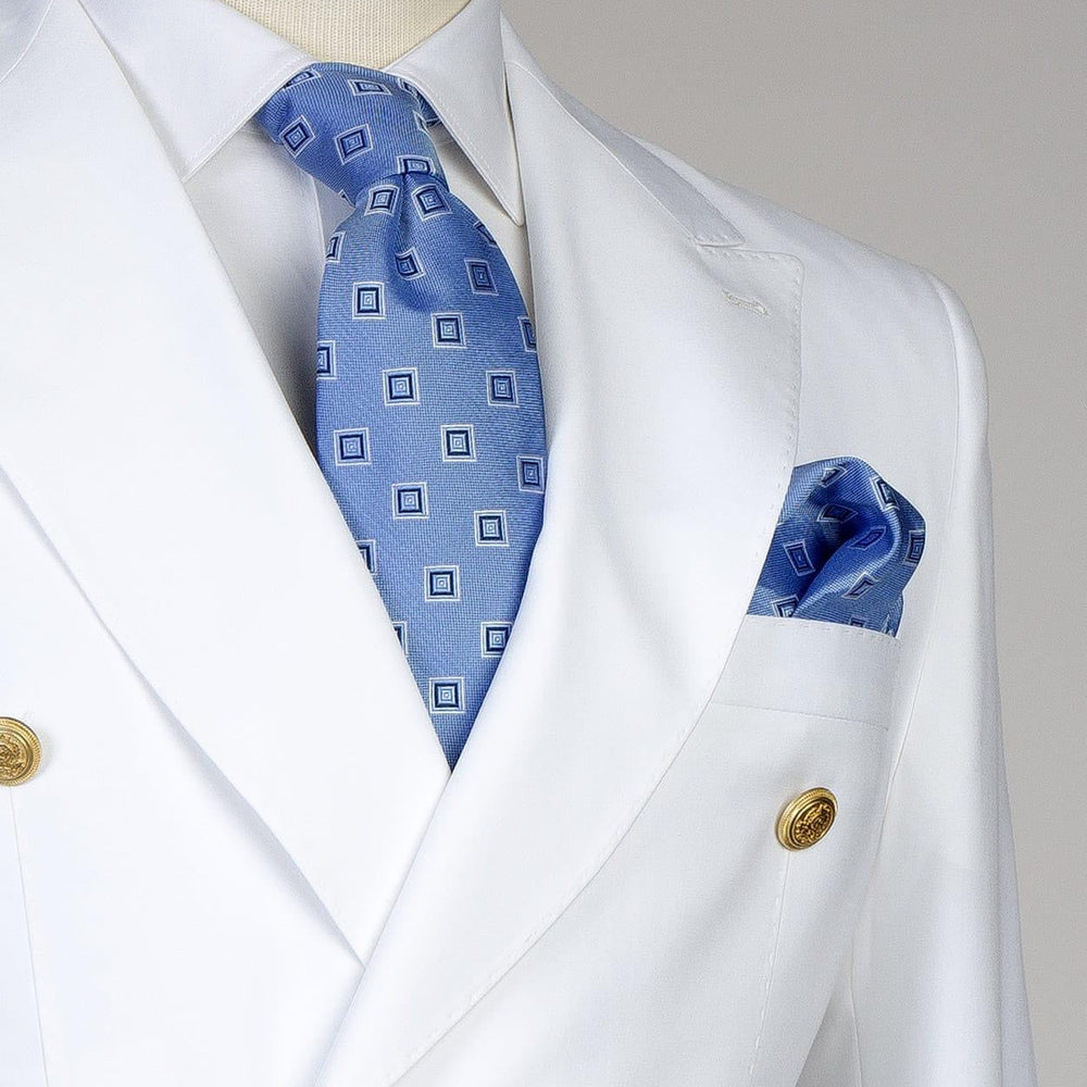 
                  
                    Dominic White Two Pieces Double Breasted Close Fitting Bespoke Men Suits
                  
                