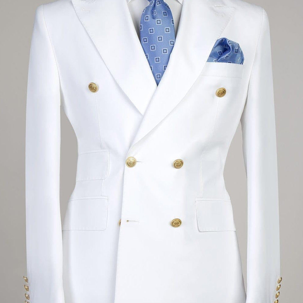 Dominic White Two Pieces Double Breasted Close Fitting Bespoke Men Suits
