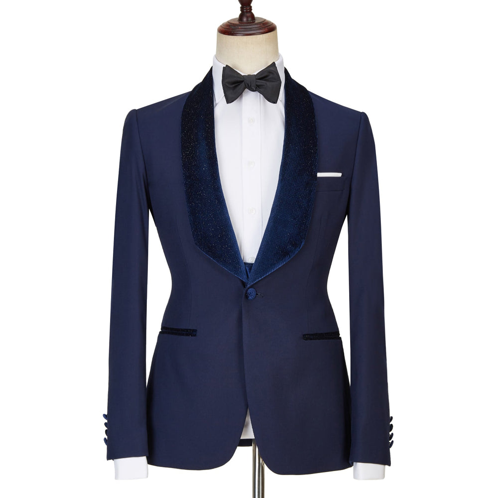 
                  
                    Dylan latest Design Navy Blue Best Fitted Three Pieces Sparkle Men Suits
                  
                