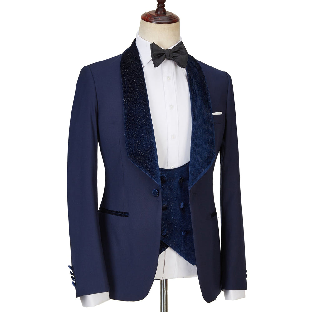 
                  
                    Dylan latest Design Navy Blue Best Fitted Three Pieces Sparkle Men Suits
                  
                