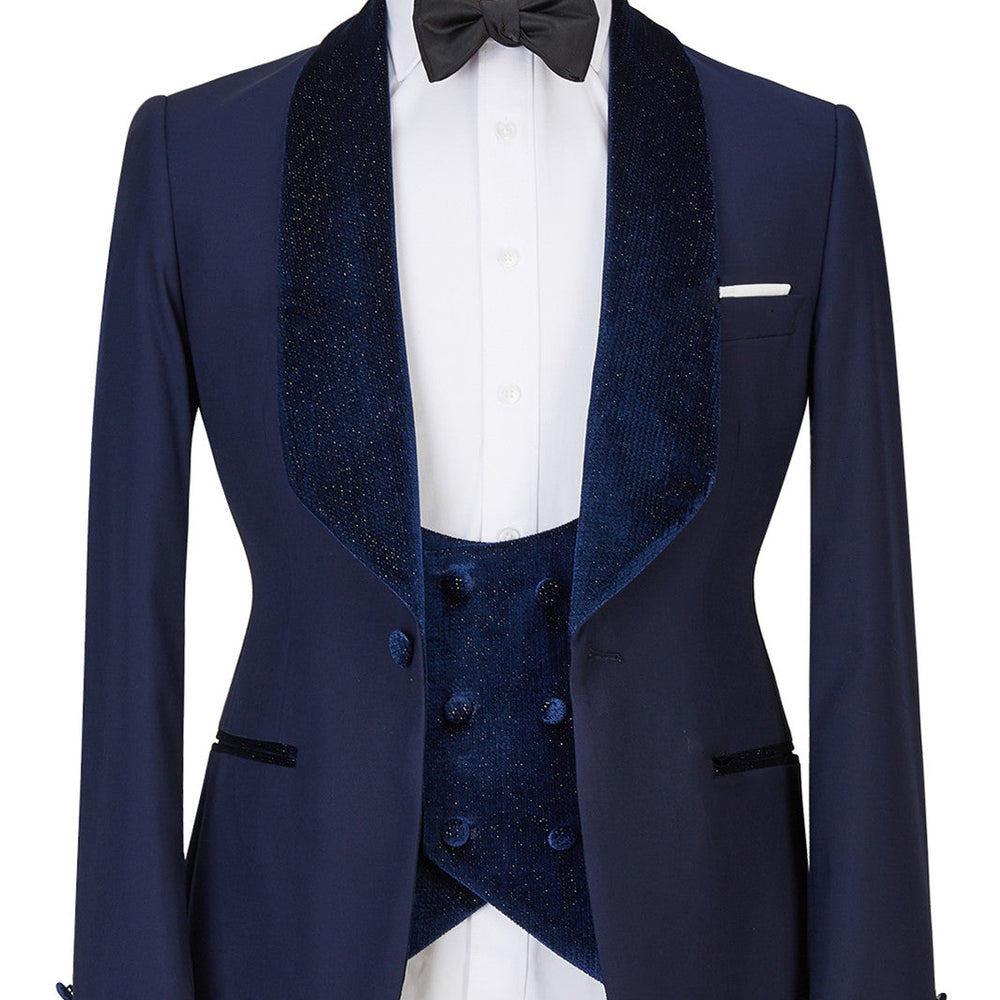 Dylan latest Design Navy Blue Best Fitted Three Pieces Sparkle Men Suits