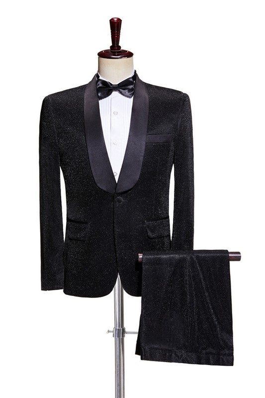 Edmund Formal Black Shawl Lapel Two Pieces Men Suits For Wedding