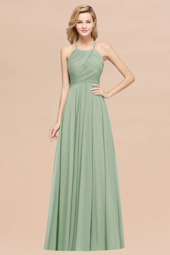 Laden Sie das Bild in den Galerie-Viewer, Elegant A-Line Chiffon Halter Ruffles Long Bridesmaid Dress-BIZTUNNEL
