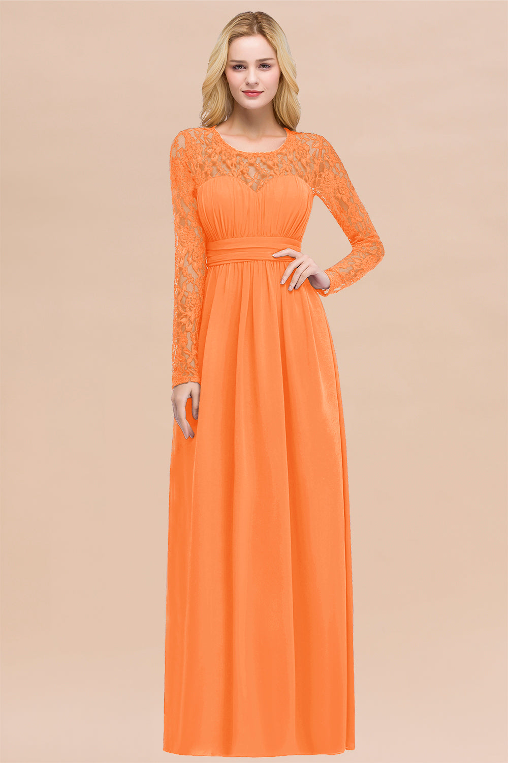 Elegant A-Line Chiffon Jewel Long Sleeves Bridesmaid Dresses with Ruff BIZTUNNEL Elegant A-Line Chiffon Jewel Long Sleeves Bridesmaid Dresses with Ruff BIZTUNNEL
