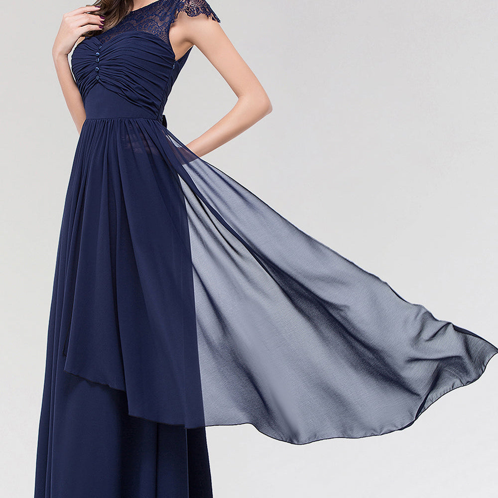 Elegant A-Line Chiffon Lace Scoop Sleeveless Ruffles Long Bridesmaid Dress Elegant A-Line Chiffon Lace Scoop Sleeveless Ruffles Long Bridesmaid Dress
