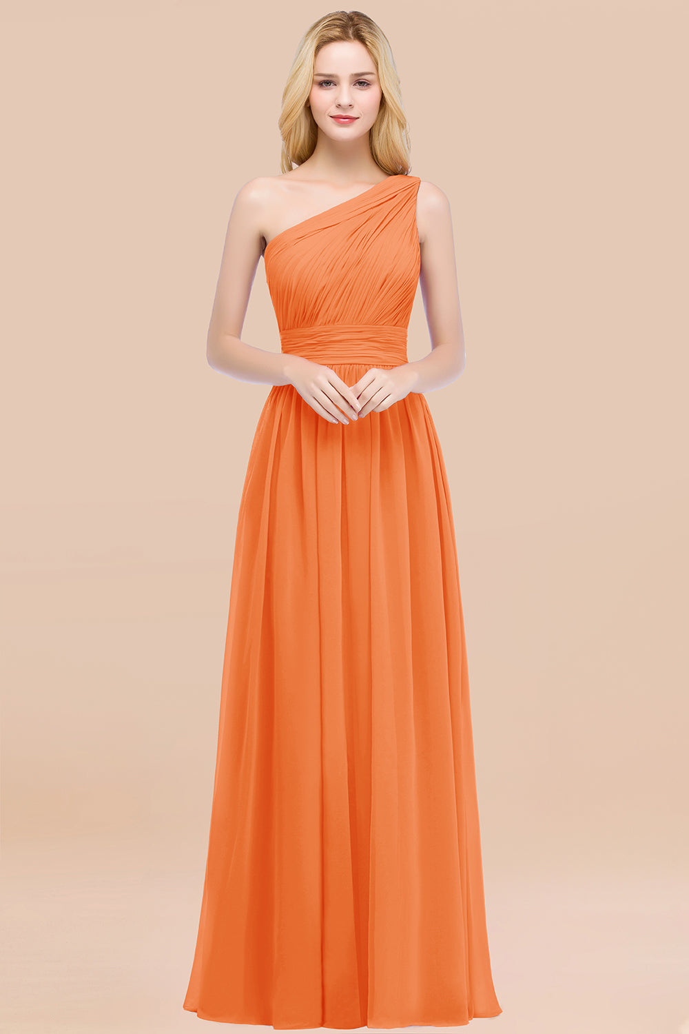 Elegant A-Line Chiffon One Shoulder Long Bridesmaid Dresses with Ruffles Elegant A-Line Chiffon One Shoulder Long Bridesmaid Dresses with Ruffles