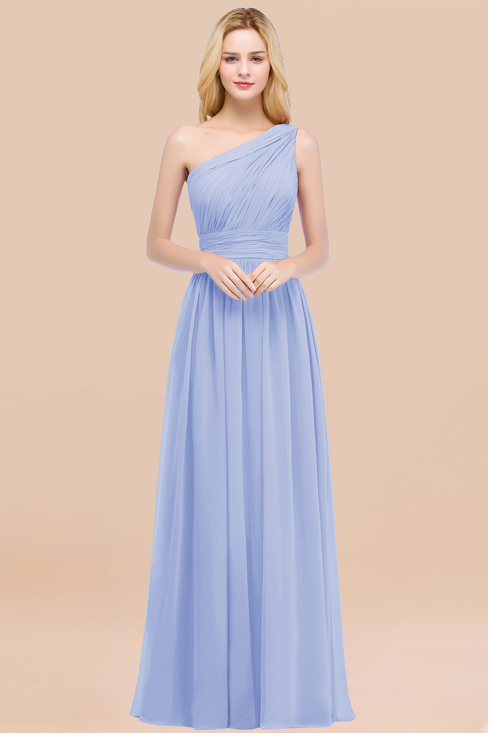 Elegant A-Line Chiffon One Shoulder Long Bridesmaid Dresses with Ruffles Elegant A-Line Chiffon One Shoulder Long Bridesmaid Dresses with Ruffles