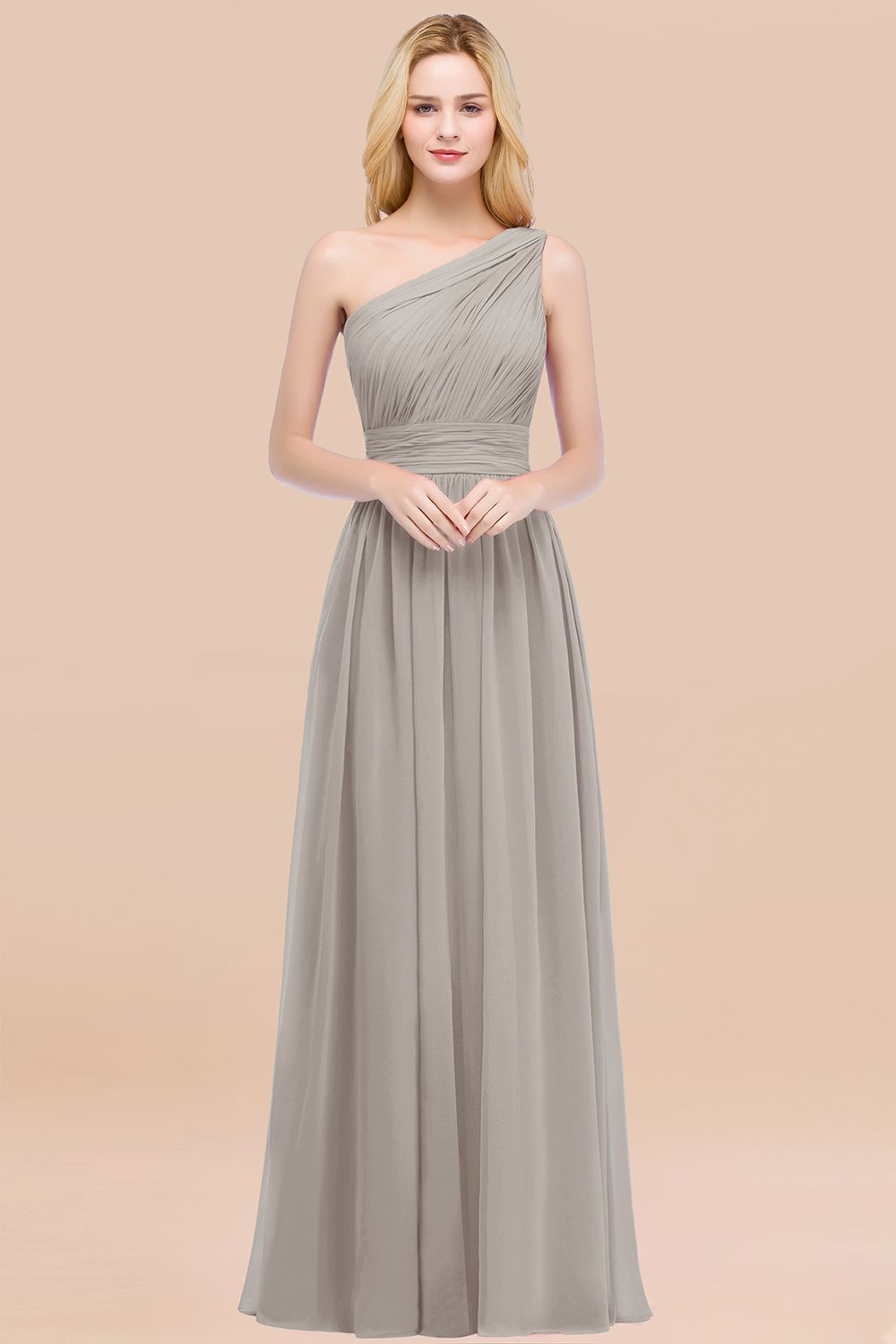 Elegant A-Line Chiffon One Shoulder Long Bridesmaid Dresses with Ruffles Elegant A-Line Chiffon One Shoulder Long Bridesmaid Dresses with Ruffles