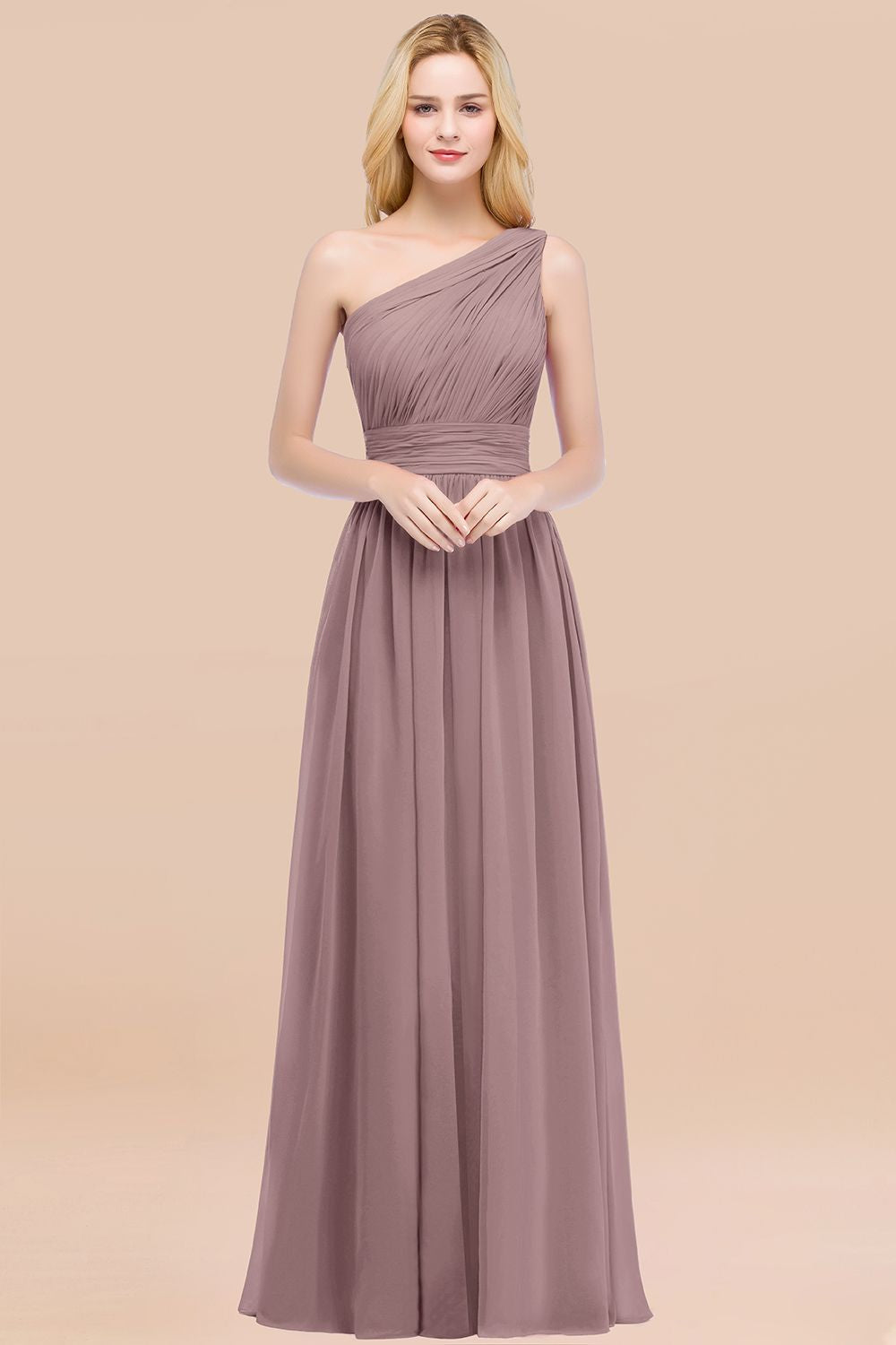 Elegant A-Line Chiffon One Shoulder Long Bridesmaid Dresses with Ruffles Elegant A-Line Chiffon One Shoulder Long Bridesmaid Dresses with Ruffles