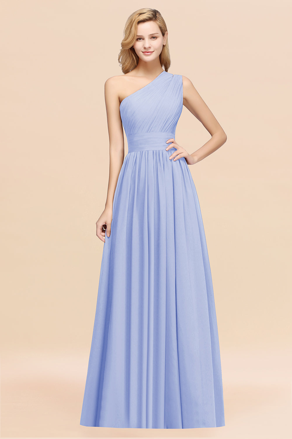 Load image into Gallery viewer, Elegant A-Line Chiffon One Shoulder Ruffles Long Bridesmaid Dresses-BIZTUNNEL
