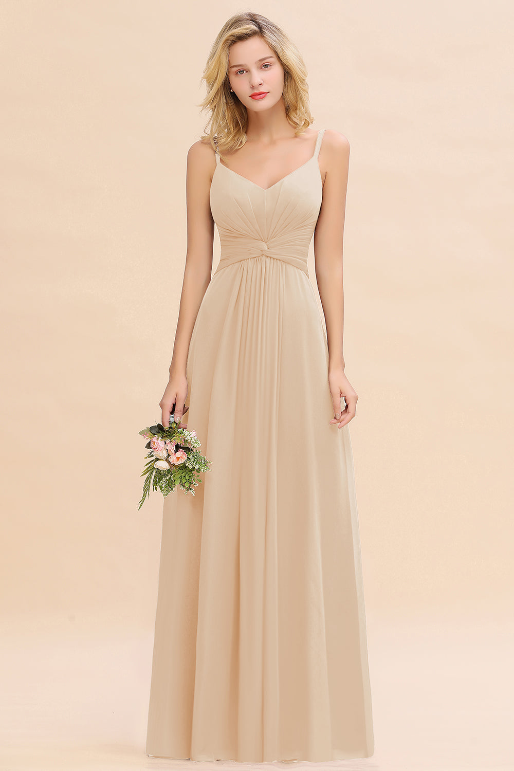 White Red Floral A-Line Spaghetti Straps Long Bridesmaid Dress