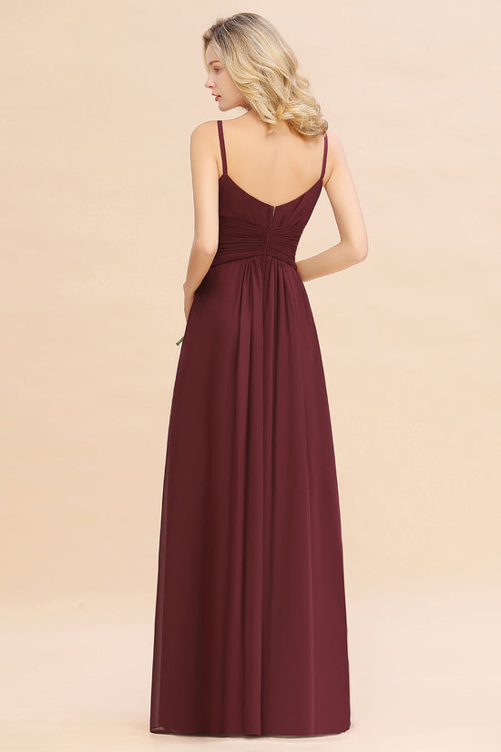 Ruffled Spaghetti Strap Chiffon A-Line Bridesmaid Dress in Cinnamon main image 1