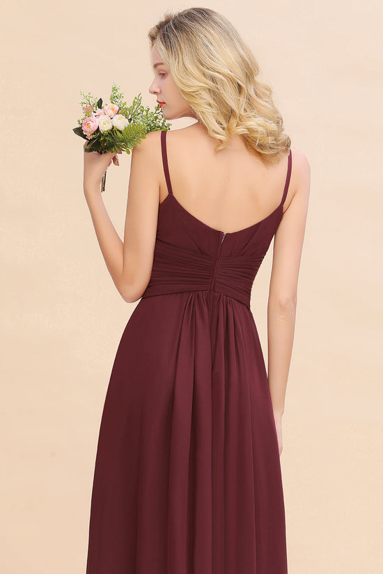 Spaghetti Strap Ruched Chiffon A-Line Bridesmaid Dress in Ice