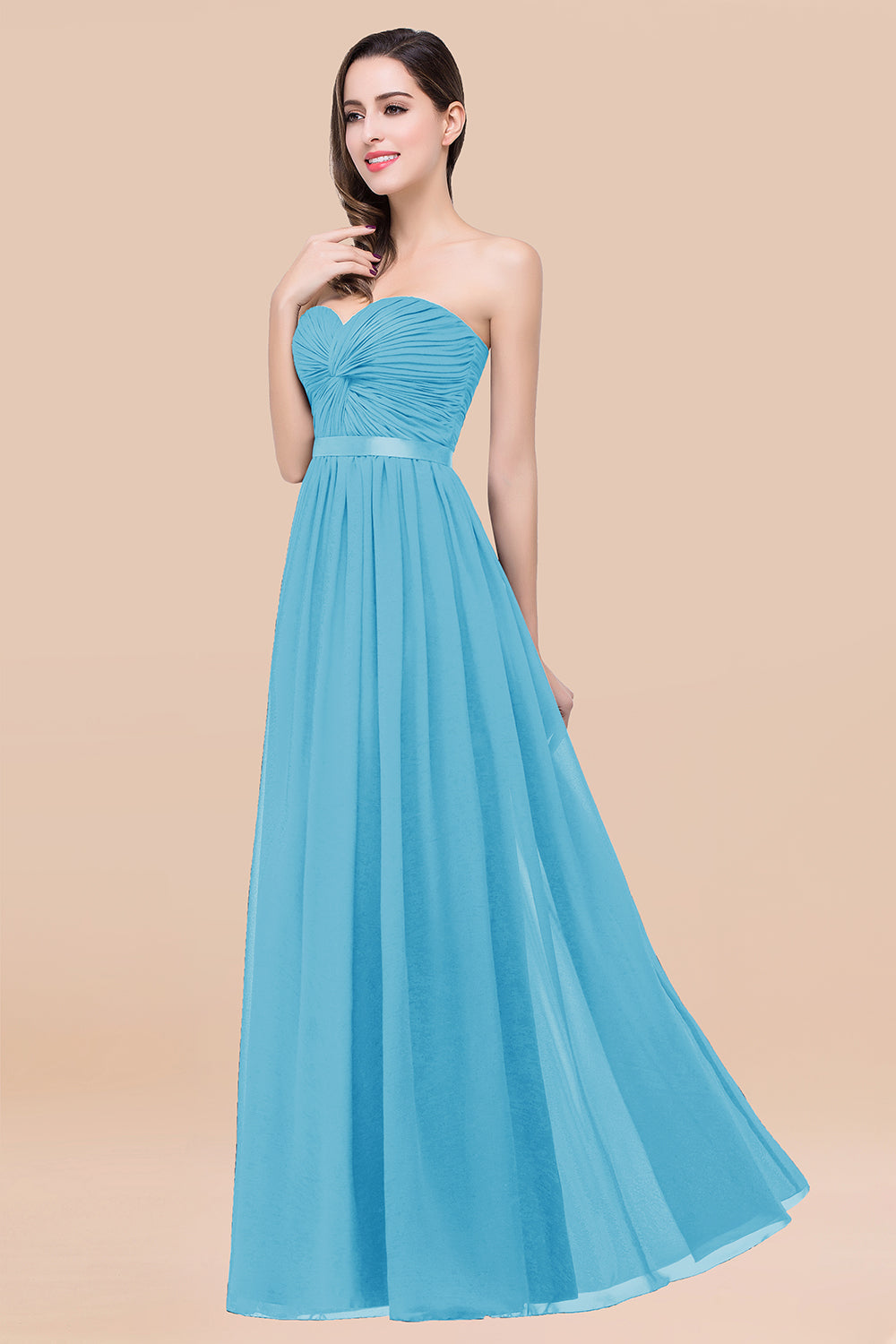 Elegant A-Line Chiffon Sweetheart Long Bridesmaid Dress with Ribbon Elegant A-Line Chiffon Sweetheart Long Bridesmaid Dress with Ribbon