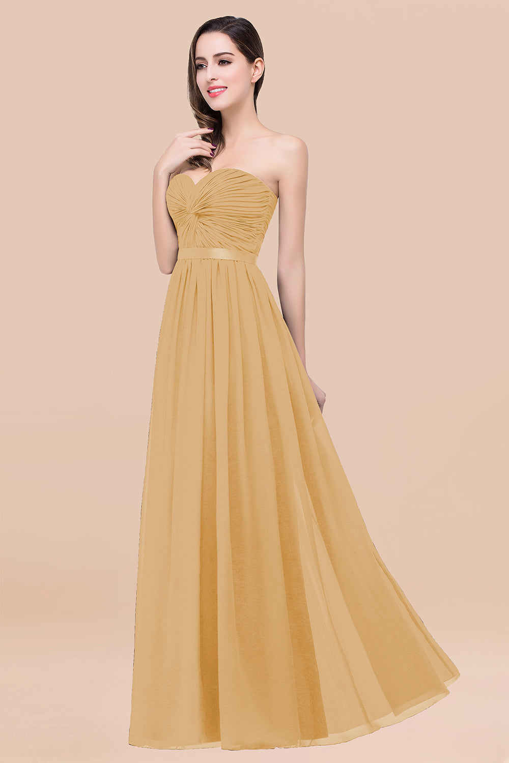 Simple Maroon Chiffon Sweetheart Long Party Dress, A-line Bridesmaid Dress