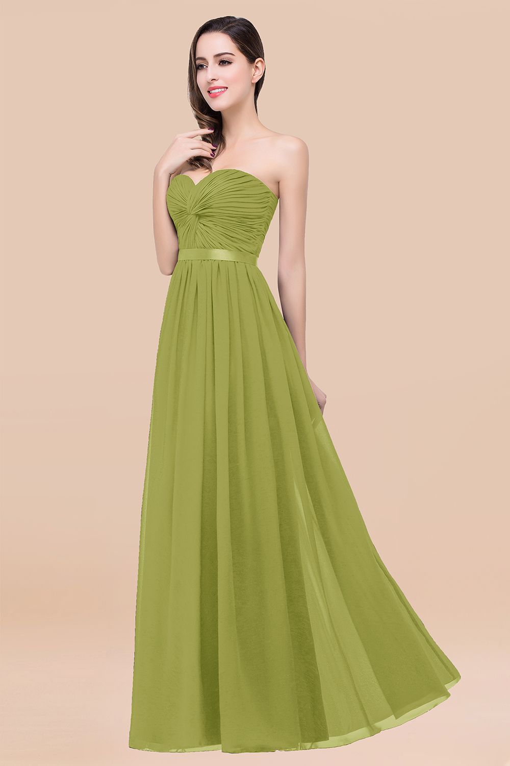 Elegant A-Line Chiffon Sweetheart Long Bridesmaid Dress with Ribbon Elegant A-Line Chiffon Sweetheart Long Bridesmaid Dress with Ribbon