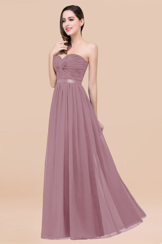 Elegant A-Line Chiffon Sweetheart Long Bridesmaid Dress with Ribbon-BIZTUNNEL