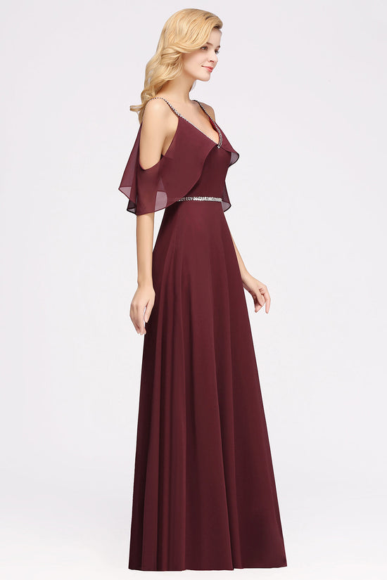 Spaghetti Strap Chiffon Bridesmaid Gown with V Neck White Plus Size