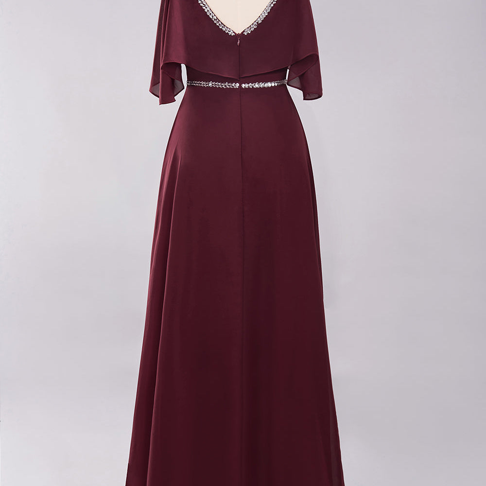 
                  
                    elegant A-line Chiffon V-Neck Spaghetti Straps Long Bridesmaid Dresses with Beading Sash-BIZTUNNEL
                  
                