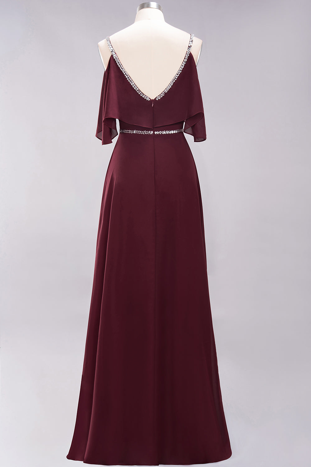 Long Chiffon Dress with V Neck and Bow Straps Steel Grey Plus Size