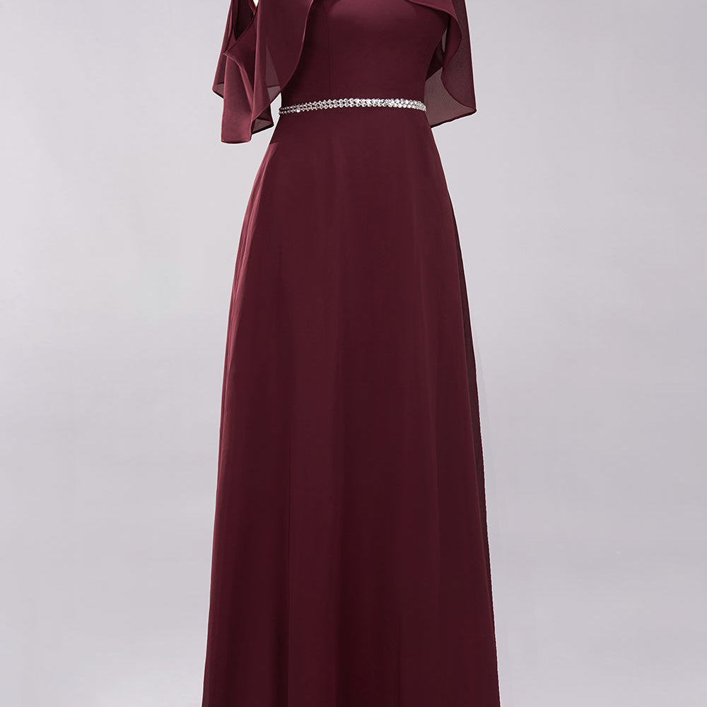 
                  
                    elegant A-line Chiffon V-Neck Spaghetti Straps Long Bridesmaid Dresses with Beading Sash-BIZTUNNEL
                  
                