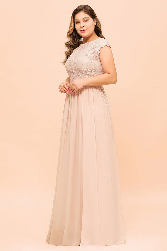 Carregar imagem no visualizador da galeria, Elegant A-line Jewel Chiffon Long Plus Size Bridesmaid Dresses with Slit-BIZTUNNEL
