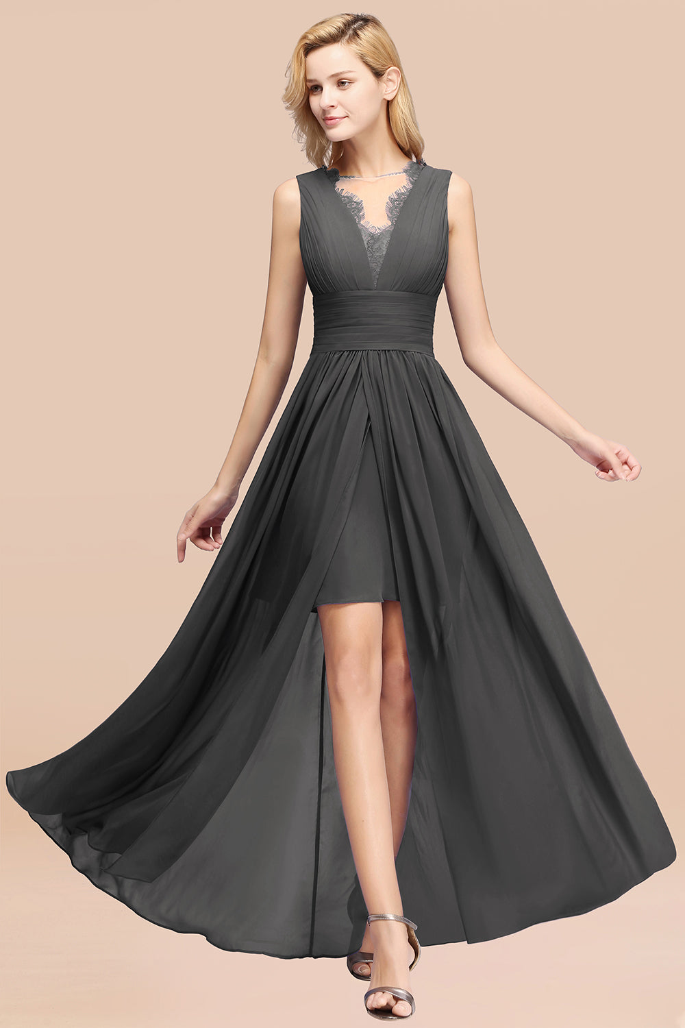 Chiffon Sleeveless Ruched A-line Bridesmaid Dresses Jade