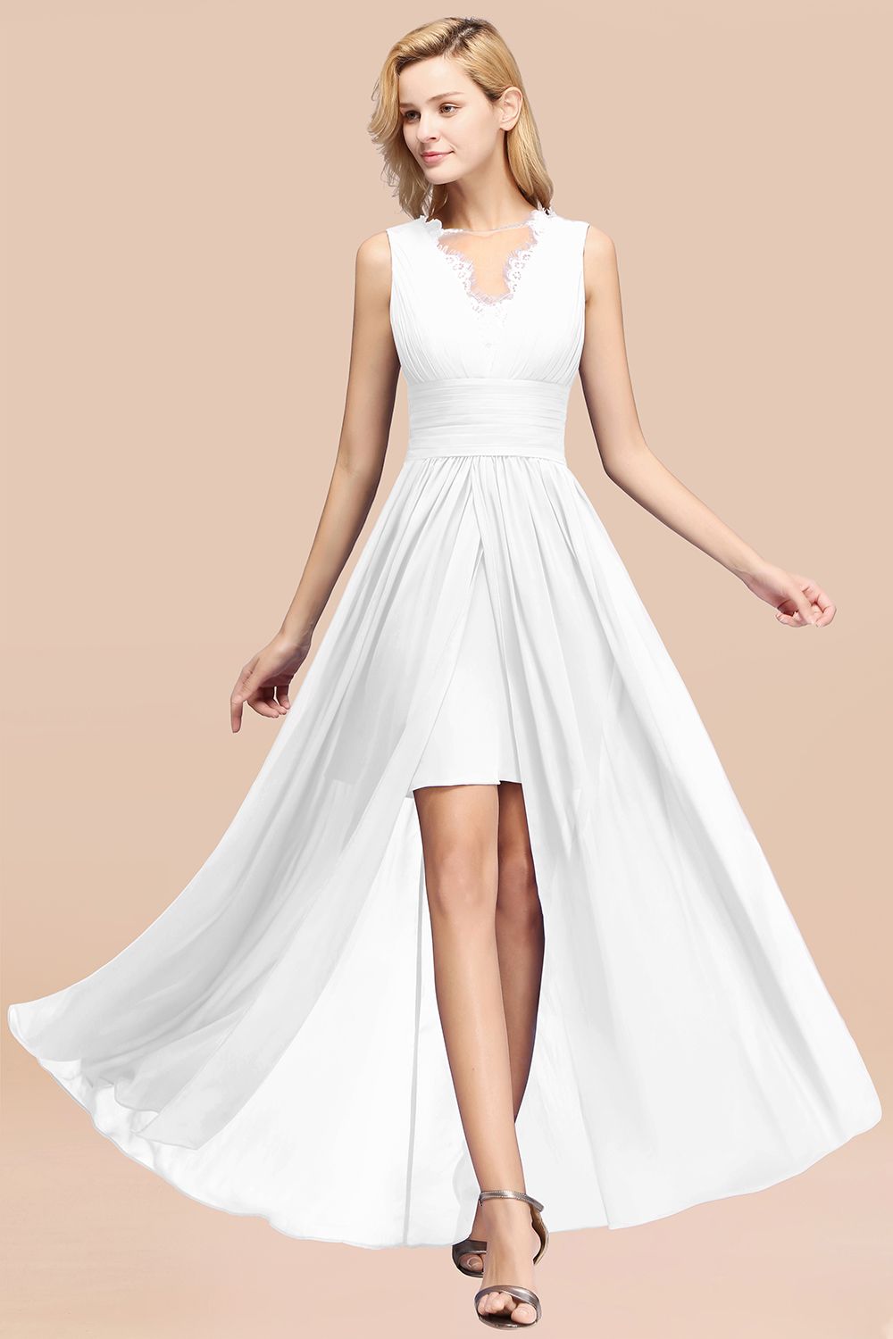 Lorena Simple A-line Ruffles Cap Sleeves Bridesmaid Dresses main image 1