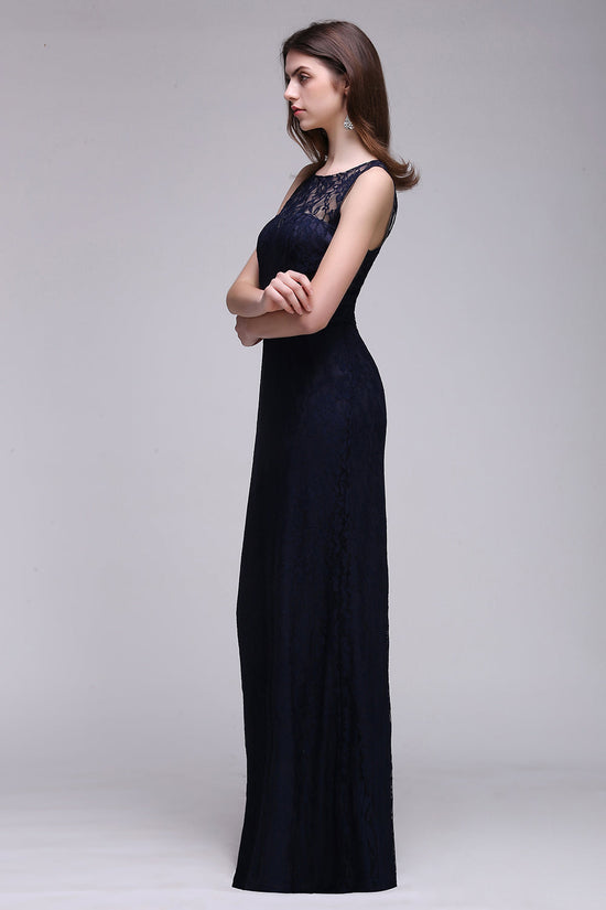 Elegant A-Line Lace Scoop Sleeveless Long Bridesmaid Dress-BIZTUNNEL