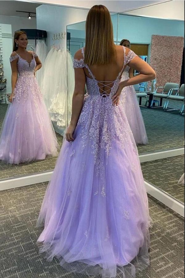 Elegant A-line Sweetheart Lace Tulle Long Backless Prom Dress-BIZTUNNEL