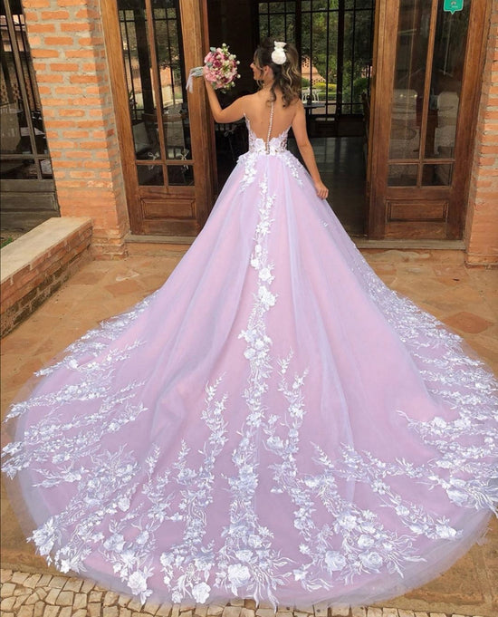 Elegant A-line V Neck Lace Open Back Long Prom Formal Evening Dresses-BIZTUNNEL