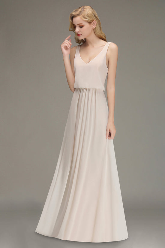Load image into Gallery viewer, Elegant A-line V-Neck Long Backless Bridesmaid Dress-BIZTUNNEL
