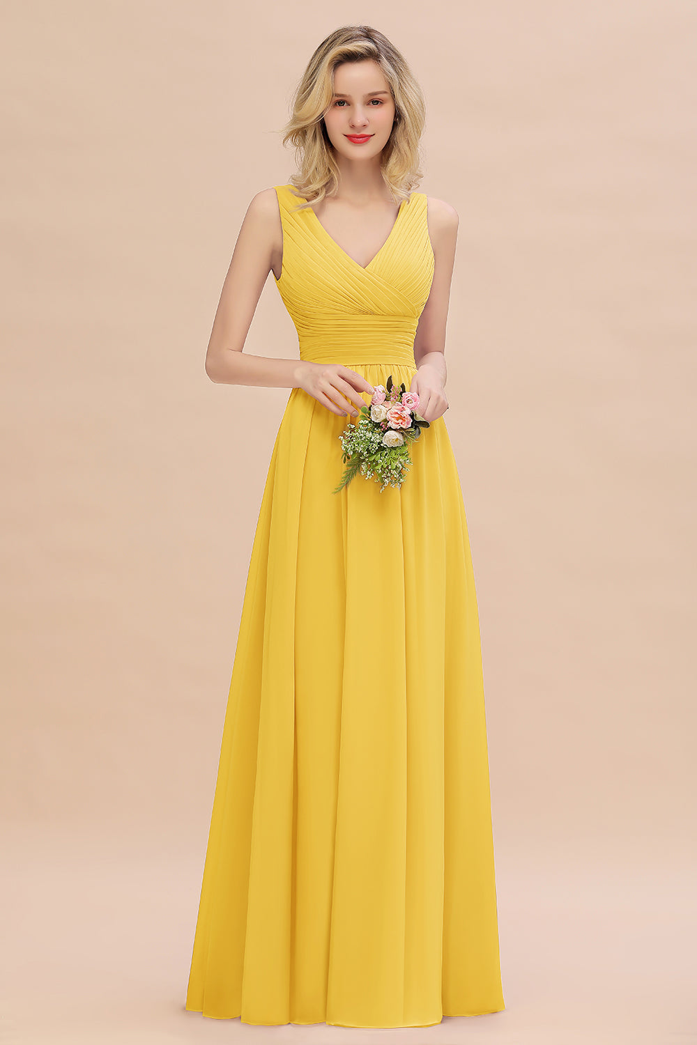 Load image into Gallery viewer, Elegant A-line V-Neck Long Bridesmaid Dress with Ruffles-BIZTUNNEL
