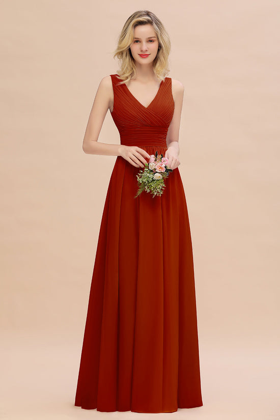 Laden Sie das Bild in den Galerie-Viewer, Elegant A-line V-Neck Long Bridesmaid Dress with Ruffles-BIZTUNNEL
