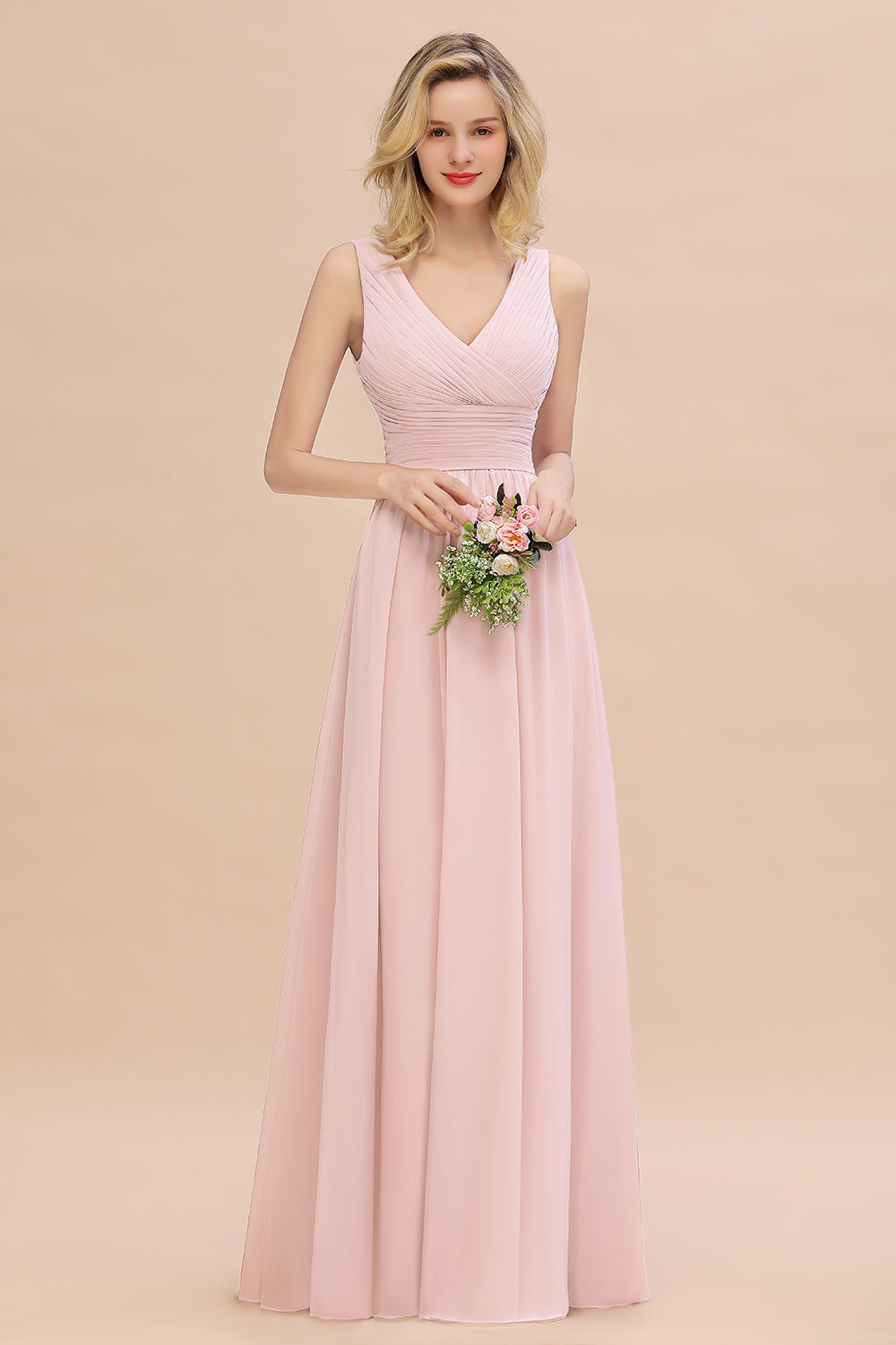 Load image into Gallery viewer, Elegant A-line V-Neck Long Bridesmaid Dress with Ruffles-BIZTUNNEL
